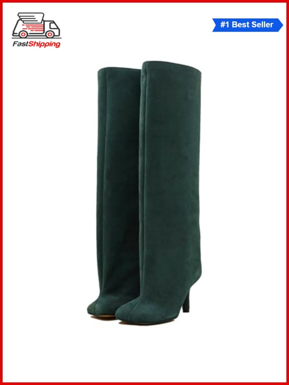 ✨ Square Toe Kitten Heel Pull On Knee High Tall Boots Suede Women's